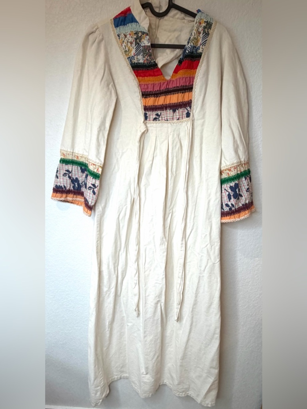 Bohemian Vintage Long Beautiful Dress White Patchwork Maxi Bell Sleeve Cali